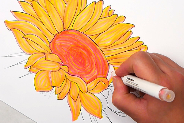 Coloring Sunflowers with Zebra Mildliner Mix Pen