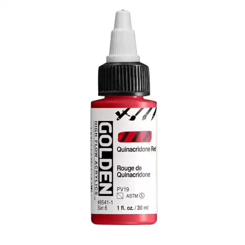 High Flow Acrylics by GOLDEN, Quinacridone Red, 1 fl. oz. Bottle, Professional Acrylic Paint, Semi-Transparent