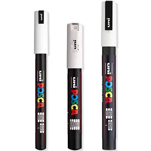 Posca - Ultra Fine to Fine Paint Marker Pens Set of 3- PC-1MR, PC-1M, PC-3M - White Paint