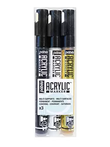 Pebeo PE201201 Acrylic Marker Set 1.2mm 3/Pkg-Black, White & Gold