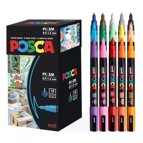 15 Posca Paint Markers, 3-M Fine Posca Markers of Acrylic Paint Pens with Reversible Tips