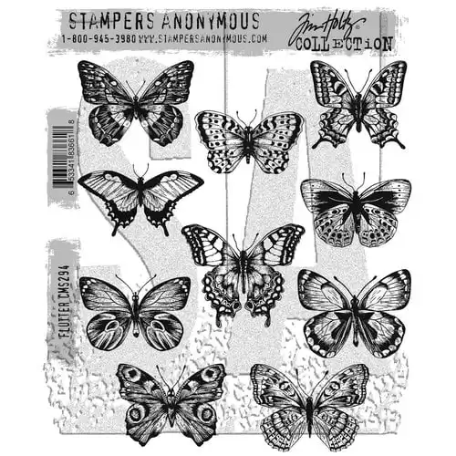 Stamper's Anonymous Tim Holtz Flutter CSM294 Cling Rubber Stamp Set