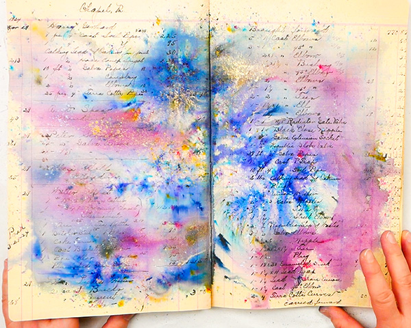 Brusho Crystal Colors on Dina Wakley Ledger Journal 