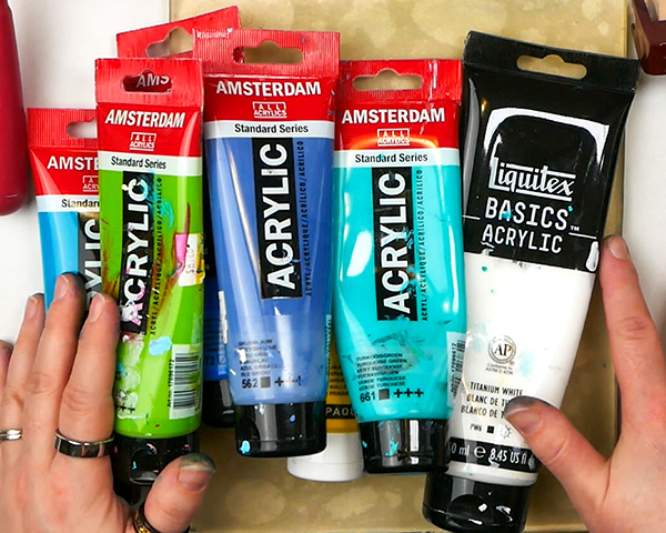 Liquitex, Pebeo and Amsterdam Acrylic Paints for Gel Plate Printing