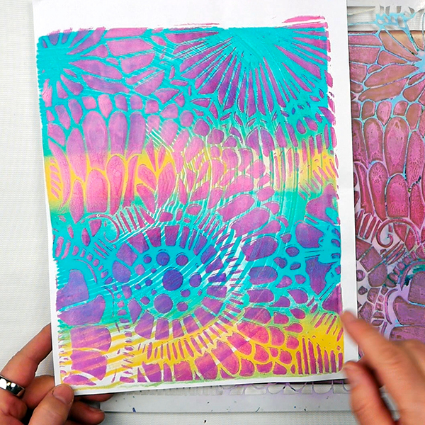 Making unique layered gel prints using throw away prints
