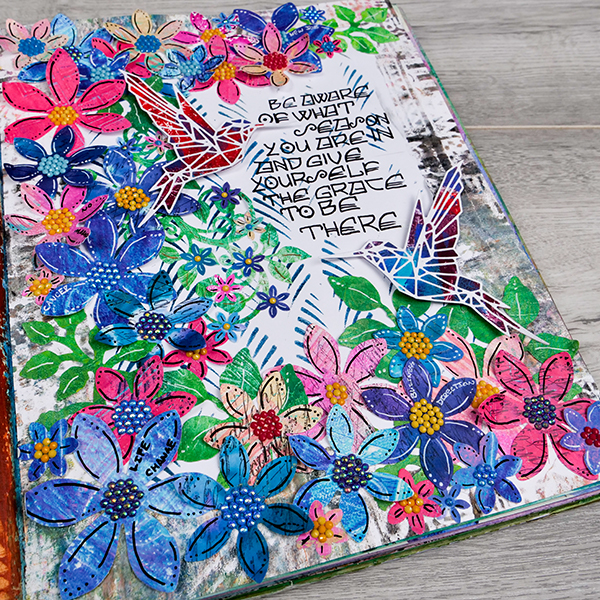Art journal page using collage and gelli prints
