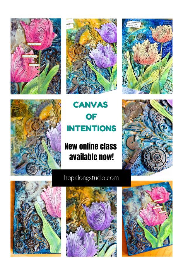 Canvas of Intentions Assemblage Project- Course by Nadine Milton of Hop-A-Long Studio
