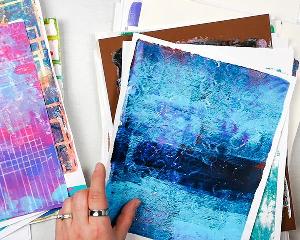 Choosing gel prints that will work together for a flower art journal page