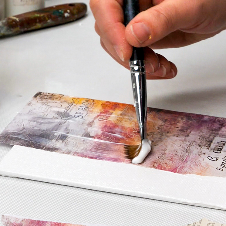 Adding in matte medium collage glue to paper