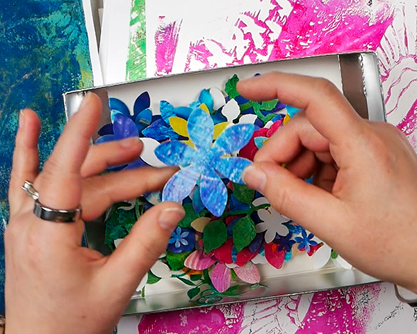 Die cutting flowers from gelli print images