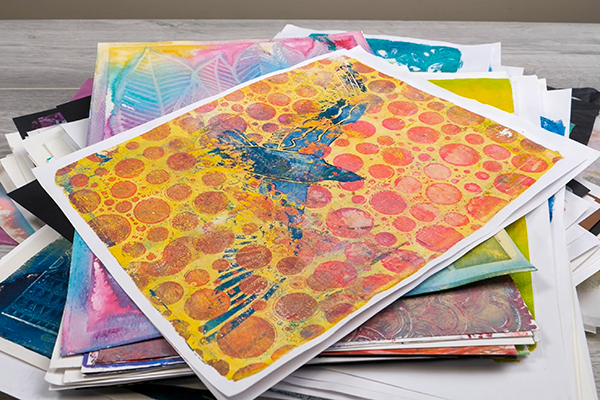Stacks of gel plate prints