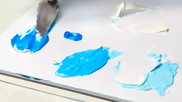 Amsterdam Phthalo Blue Paint tinted with Liquitex Flexible Modeling Paste in 3 different shades