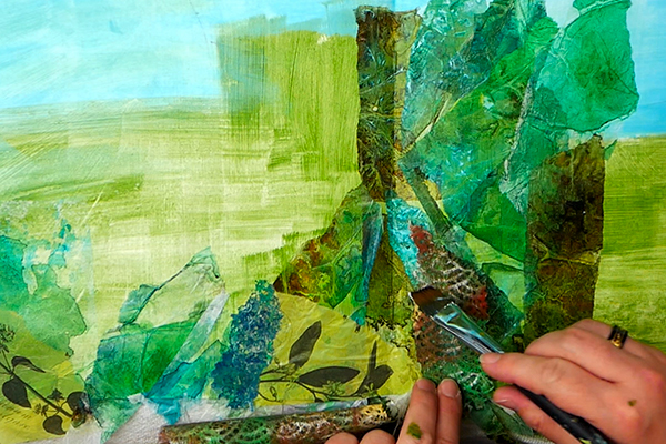 Creating a textured collage field using tissue paper gel prints