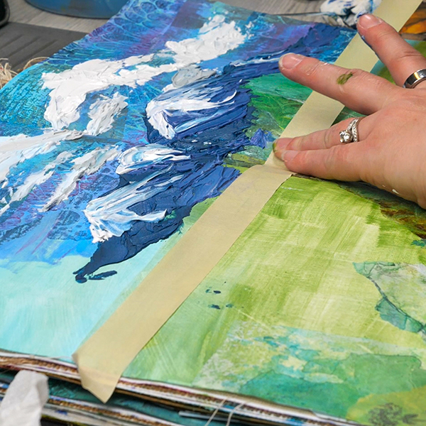 Adding in horizon line to Acrylic Texture Palette Knife Painting