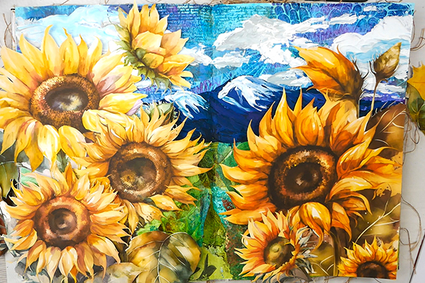 Textured collage of sunflowers