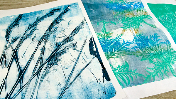 Gel Printing with Leaves and Grasses