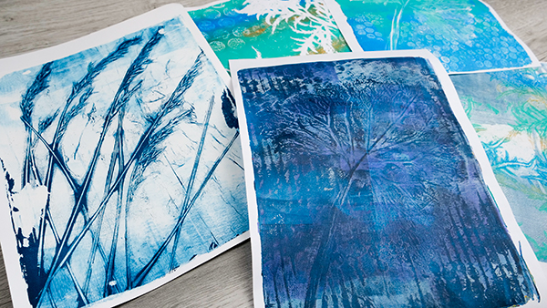 Gel printing with leaves and grasses