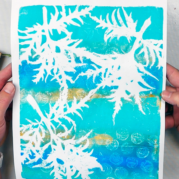 Gel print using lemony lace elderberry leaf