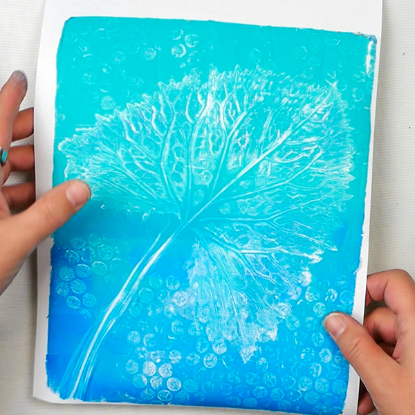Ligularia leaf gel print using acrylic paint and gel printing plate