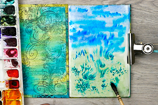 Exercises for getting past a creative block- use brusho crystal colors with a brush
