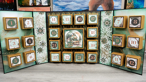 Holiday Advent Calendar designed by Sieanna Day with Simply Stated Design Golden Evergreen Paper Collection created by Nadine Milton