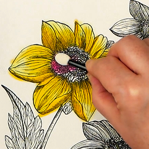 Adding layers of Magenta Pan Pastel to Dahlia Image created by Nadine Milton from Hop-A-Long Studio