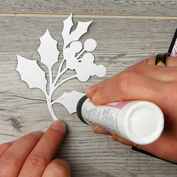 Adding Art Glitter Glue to the Back of Holly Image