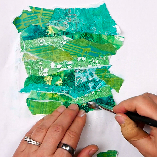 Creating a collage piece using gel print papers