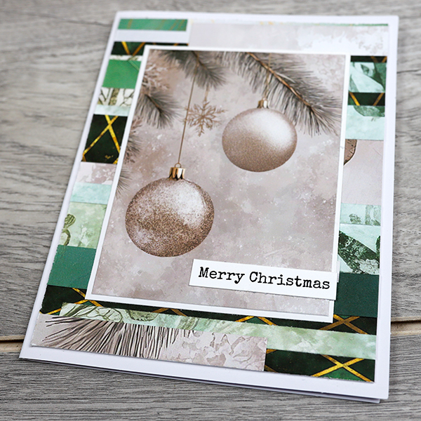 Abstract Holiday Cards Made with Paper Scraps from Simply Stated Design Golden Evergreen Papers