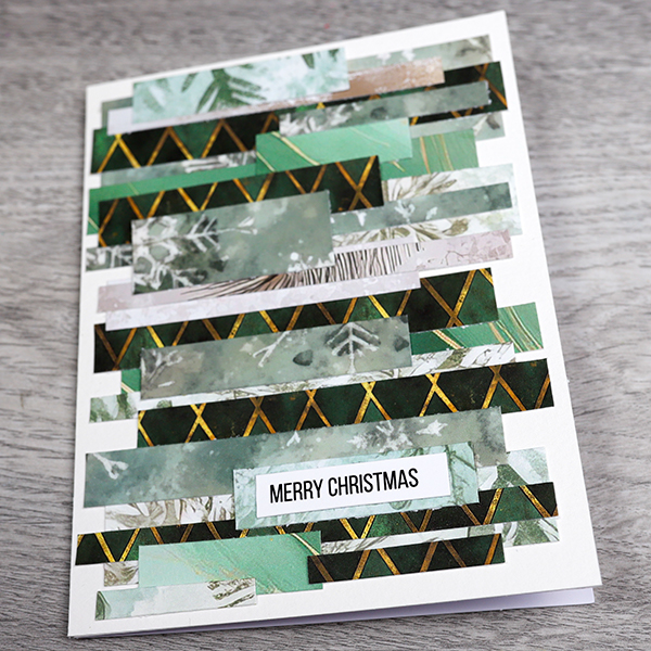 Abstract Holiday Cards Made with Paper Scraps from Simply Stated Design Golden Evergreen Papers