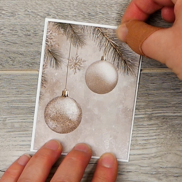 Adding a white cardstock mat to focal image for holiday card using Golden Evergreen Collection from Simply Stated Design