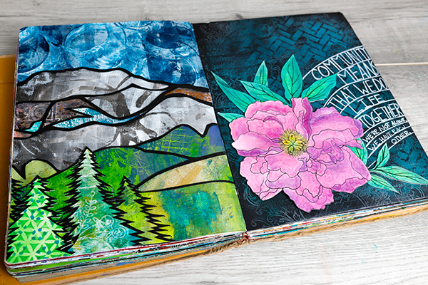 Dylusions Classic Journal with artwork by Nadine Milton from Hop-A-Long Studio