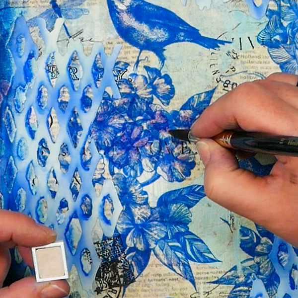 Adding Van Gough Metallic Interference Watercolors to flowers
