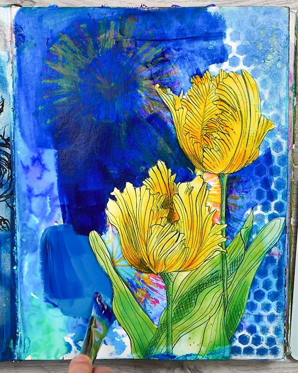 Negative painting around tulip image to simplify composition