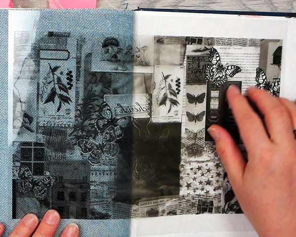 Acetate print of the collage paper in black and white