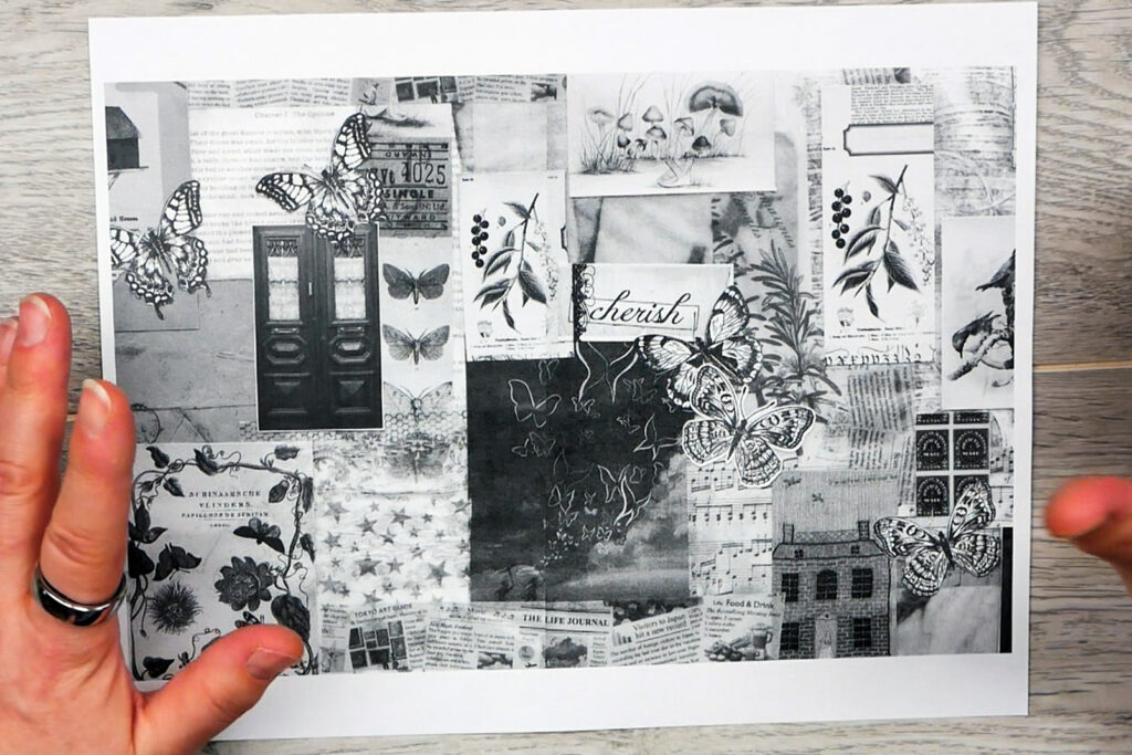Collage papers printed in black and white