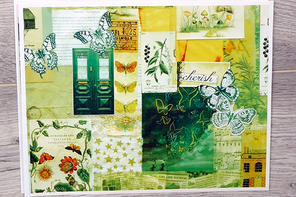 Collage paper altering scans using green tinting