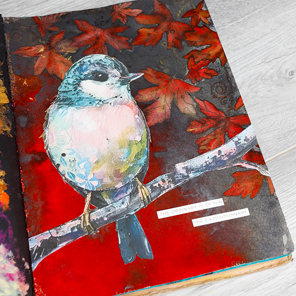Ink Techniques Chickadee Page by Nadine Milton. Bird image by Simply Stated Design.