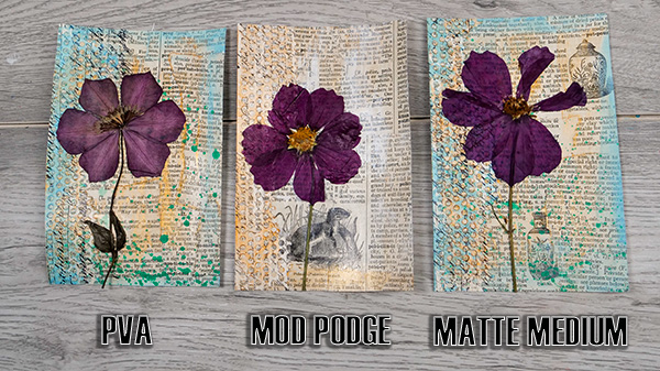 Comparison between PVA, Mod Podge and Matte Medium with Collage